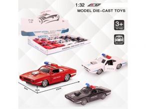 Muscle Car rendőrségi hátrahúzható fém autómodell több változatban 1/32