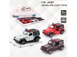 Jeep Wrangler rendőrségi hátrahúzható fém autómodell több változatban 1/32