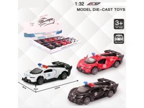 Bugatti rendőrségi hátrahúzható fém autómodell több változatban 1/32