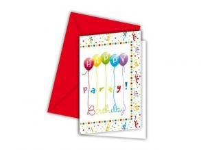 Happy Birthday parti meghívó borítékkal 6db-os
