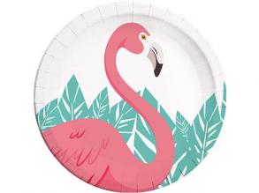Flamingós papírtányér 8db 23cm
