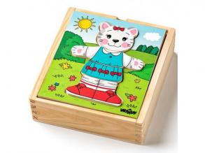 Öltöztethető cica fa puzzle 18db-os - Woodyland