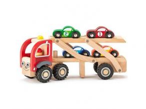 Fa autószállító kocsi kisautókkal játékszett - Woodyland