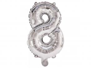 Számos fólia lufi ezüst színben  8-as szám 86cm