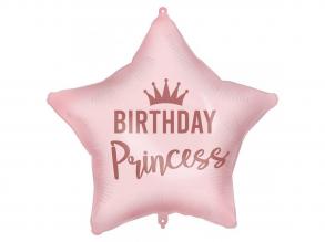Szülinapi fólia lufi  Birthday Princess felirattal, csillag alakú, rózsaszín 46cm