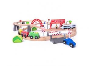 Fa vonat vasútpálya elemes mozdonnyal 60 darabos szett - Woodyland