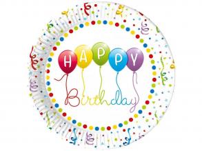 Színes szülinapos Happy Birthday feliratú papírtányér 8db-os szett