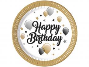 Elegáns szülinapi Happy Birthday feliratú papírtányér 8db-os szett