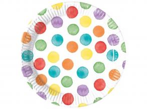 Színes pöttyös papírtányér 8db-os szett 23cm