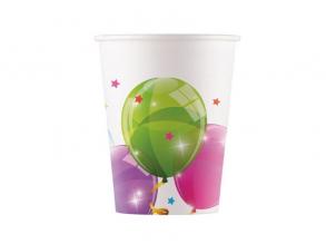 Csillogó lufis papírpohár, 200 ml - 8 db