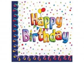 Szivárványos szülinapi Happy Birthday feliratú papírszalvéta 20db-os csomag