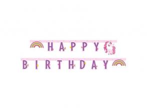 Unikornis és szivárvány mintás girland Happy Birthday felirattal - 185 cm