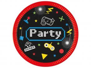 Gamer party mintás papírtányér 8db-os szett 20cm