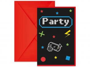Gamer mintás party meghívó borítékkal 6db-os szett
