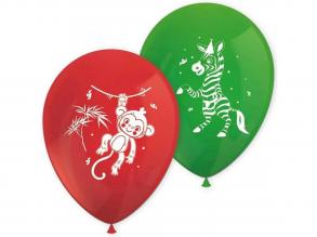 Vidám állatos piros-zöld lufi 8db-os szett