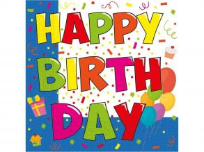 Happy Birthday feliratú papírszalvéta szett  2 rétegű, 33x33 cm, 20db
