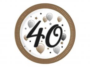 40 év feliratos papírtányér 8db-os szett 23cm