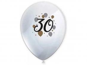 30 év mintás latex lufi 6db-os szett