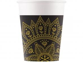 Mandala fekete-arany papírpohár 8db-os szett 200ml