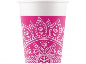 Mandala fukszia-fehér papírpohár 8db-os szett 200ml