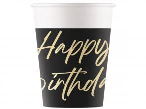 Elegáns szülinapi Happy Birthday feliratú papírpohár 8db-os szett 200ml