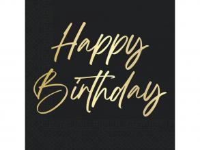 Elegáns szülinapi Happy Birthday feliratú papírszalvéta  2 rétegű, 33x33 cm, 20 db