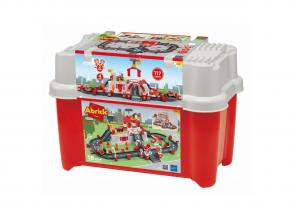 Abrick Ecoiffier Mini City nagy tűzoltóállomás építőkészlet, tárolódobozban
