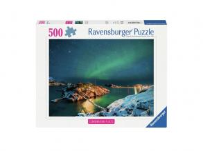 Északi fény a fjord felett puzzle, 500 darabos