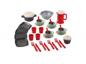 Ecoiffier 100% Chef étkészlet serpenyőkkel, 35 darabos.