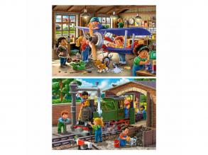 Repülőgép- és vonatjavító műhely puzzle, 2x24 darabos