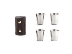 Kikkerland BA59 30ml bőr tokban fém pohárszett