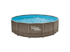 Summer Waves Elite Frame medence szett, 427 x 107 cm, barna rattan fonat, szűrőpumpával