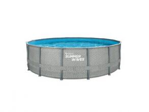 Summer Waves úszómedence szett, Elite Frame 488 x 122 cm, világosbarna rattan fonat, szűrőpumpával