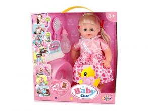 Hajas baba rózsaszín ruhában kiegészítőkkel 35cm-es