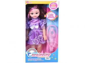 Divatbaba lila színű ruhában ékszerekkel és hang effektekkel 46cm