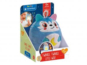 Clementoni Baby Twinkle Winkle Kis farkas, kék plüssállat, éjszakai lámpa