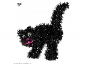 Fekete cica lamettából, 30x36 cm