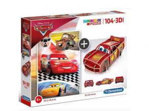 Disney: Verdák 104 db-os puzzle + 3D-s Villám McQueen modell - Clementoni