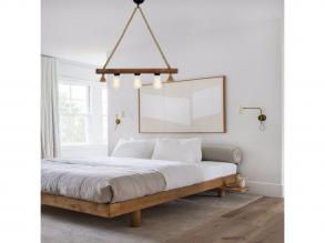 Kézzel készített rusztikus csillár, tömör fenyő juta kötéllel, 10 x 60 x 60 cm | 3 x E27 Max 40W | Elegáns dió színű, modern, új