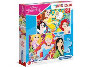 Disney Hercegnők Supercolor 2 az 1-ben puzzle 2x20db-os - Clementoni