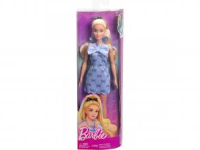Barbie: Fashionista stílusos szőke baba csokornyakkendő mintás kék ruhában - Mattel