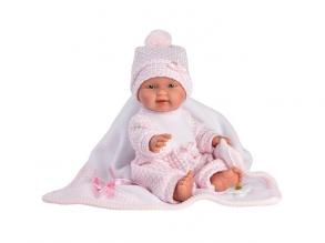 Llorens: Bebita 26cm-es kislány baba rózsaszín takaróval
