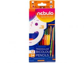 Nebulo: Színes ceruza készlet háromszüg alkú, kétvégű 12db-os 24 színnel