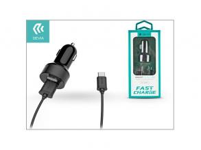 Devia ST301193 Smart 2,4A univerzális 2x USB fekete szivargyújtó töltő + Type-C kábel