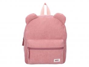 Rózsaszín bársony hátizsák, macifüles