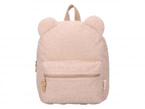 Bézs plüss hátizsák, macifüles