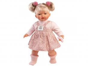 Llorens: Roberta 33cm-es síró baba cumival pöttyös ruhában