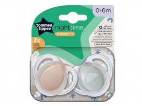 Tommee Tippee: Night Time 2 db-os fluoreszkáló ortodontikus cumi szett több változatban (0-6 hó)