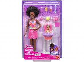 Barbie baba rózsaszín ruhában bébiszitter játékszett - Mattel