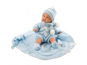 Újszülött fiú baba kék takaróval 38cm